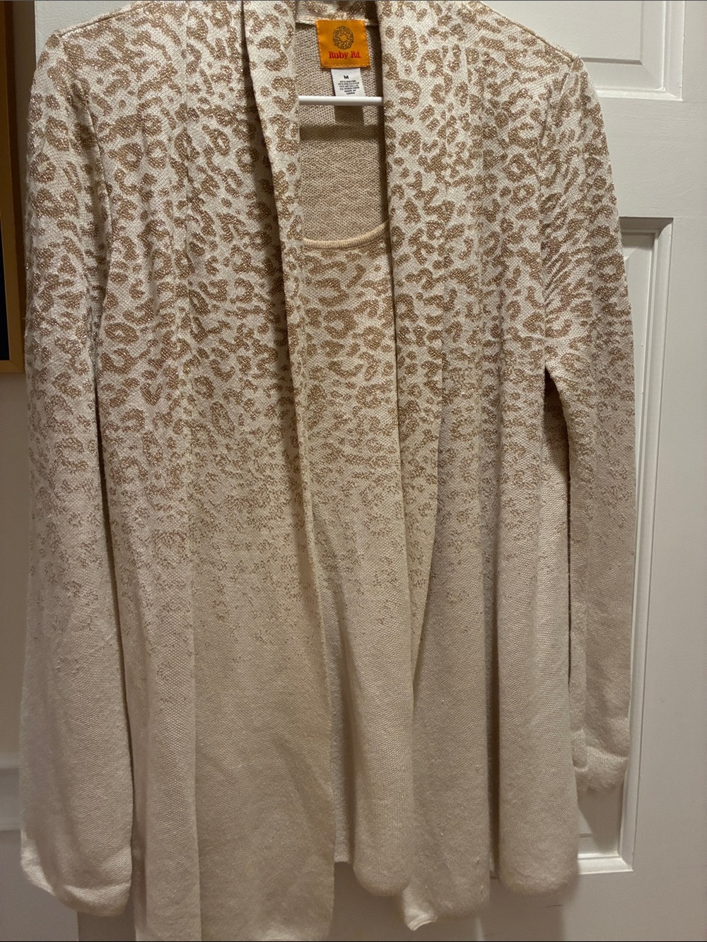 Ruby Rd. Cream and Tan Leopard-Print Open-Front Cardigan - Picture 5 of 11